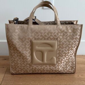 Telfar Medium Cream Monogram Jacquard Shopper Tote Bag